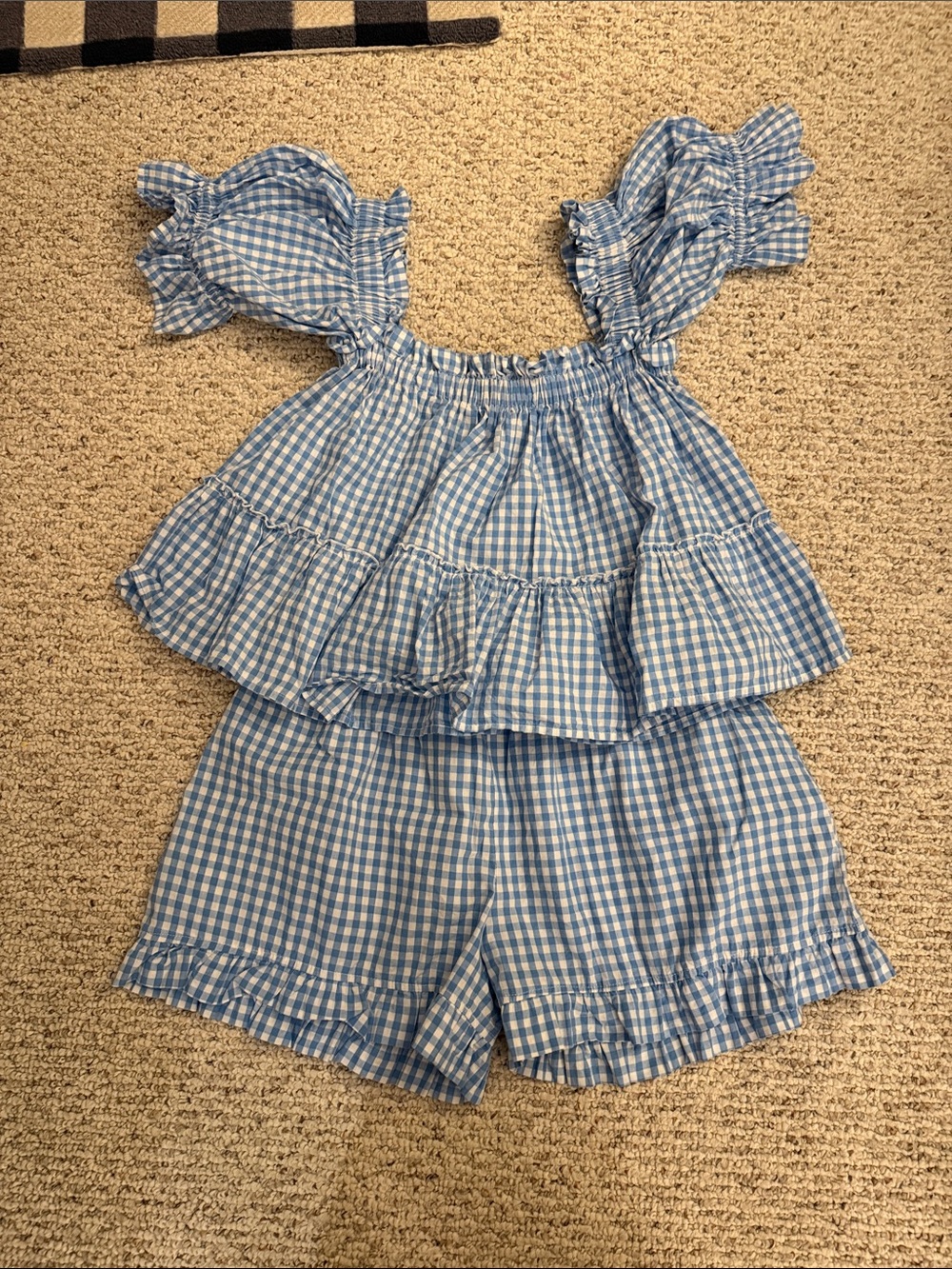 Blue Gingham Ruffle Romper for Women - Sleeveless Summer Jumpsuit